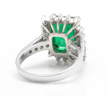 Load image into Gallery viewer, 5.40 Carats Natural Emerald and Diamond 14K Solid White Gold Ring