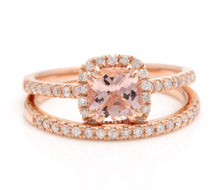 Load image into Gallery viewer, 1.40 Carats Natural Morganite and Diamond 14K Solid Rose Gold Set of Matching Rings