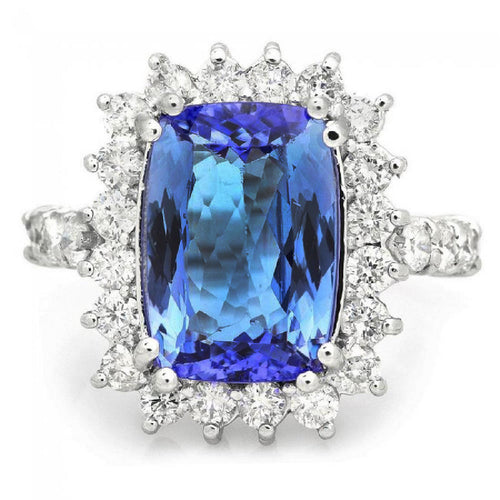 5.65 Carats Natural Very Nice Looking Tanzanite and Diamond 14K Solid White Gold Ring