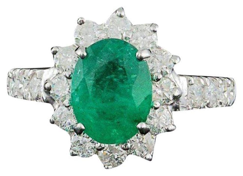 2.80ct Natural Emerald & Diamond 14k Solid White Gold Ring