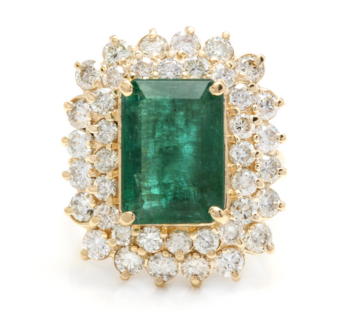 9.35 Carats Natural Emerald and Diamond 14K Solid Yellow Gold Ring