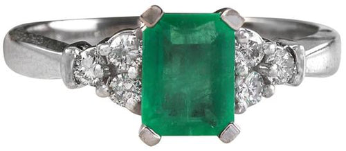 2.50 Carats Natural Emerald and Diamond 14K Solid White Gold Ring