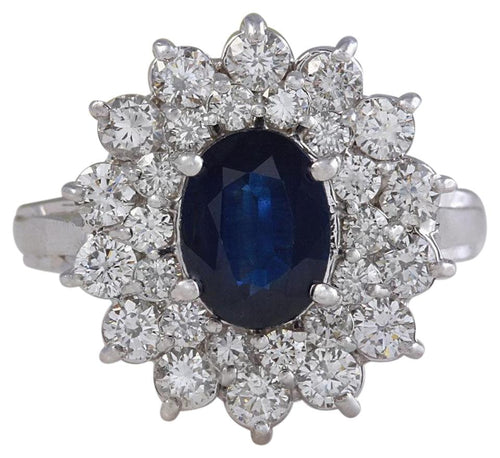 2.70 Carats Natural Blue Sapphire and Diamond 14K Solid White Gold Ring