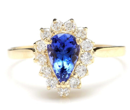 2.55 Carats Natural Splendid Tanzanite and Diamond 14K Solid Yellow Gold Ring