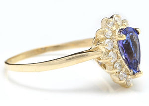 2.55 Carats Natural Splendid Tanzanite and Diamond 14K Solid Yellow Gold Ring