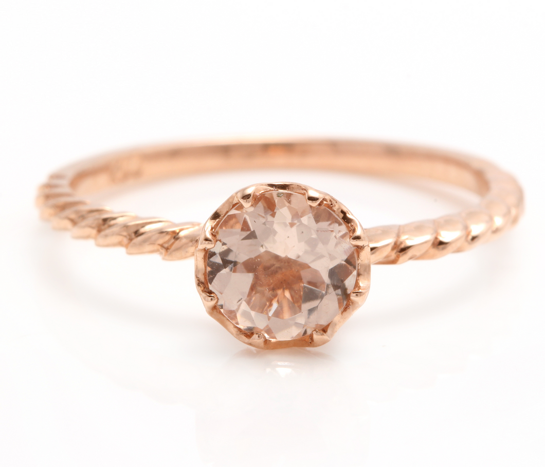 1.00 Carats Exquisite Natural Morganite 14K Solid Rose Gold Ring