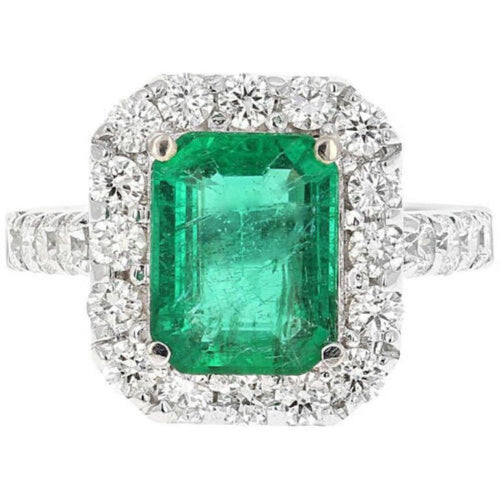 4.30 Carats Natural Emerald and Diamond 14K Solid White Gold Ring