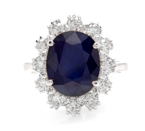 7.20 Carats Natural Sapphire and Diamond 18K Solid White Gold Ring