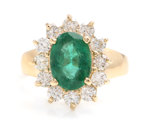 4.40 Carats Natural Emerald and Diamond 14K Solid Yellow Gold Ring