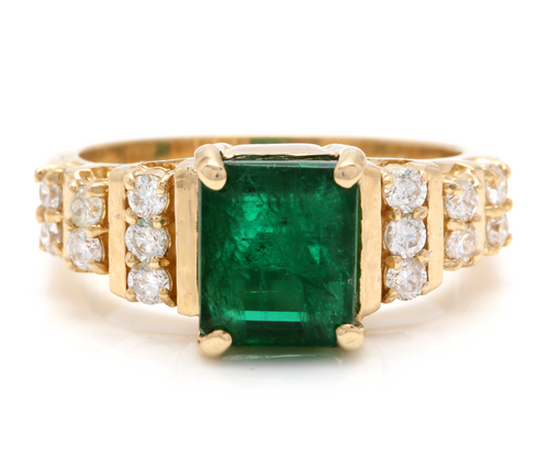 2.80 Carats Natural Emerald and Diamond 14K Solid Yellow Gold Ring