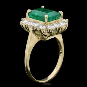 4.60 Carats Natural Emerald and Diamond 18K Solid Yellow Gold Ring