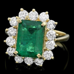 4.60 Carats Natural Emerald and Diamond 18K Solid Yellow Gold Ring