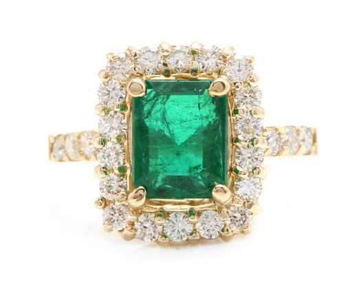 4.10 Carats Natural Emerald and Diamond 18K Solid Yellow Gold Ring