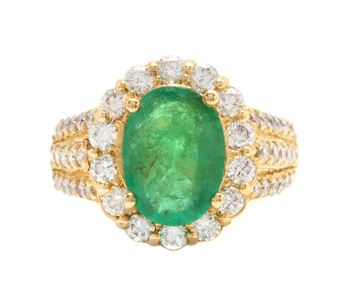 4.80 Carats Natural Emerald and Diamond 18K Solid Yellow Gold Ring