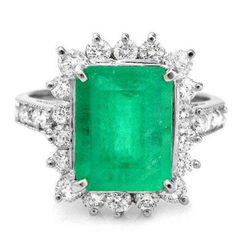 4.80ct Natural Emerald & Diamond 14k Solid White Gold Ring