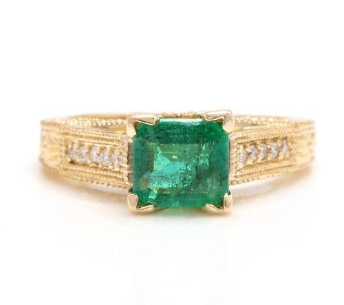 2.60 Carats Natural Emerald and Diamond 14K Solid Yellow Gold Ring