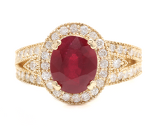 Load image into Gallery viewer, 7.15 Carats Red Ruby and Natural Diamond 14k Solid Yellow Gold Ring