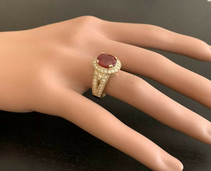 7.15 Carats Red Ruby and Natural Diamond 14k Solid Yellow Gold Ring