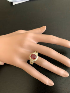 7.15 Carats Red Ruby and Natural Diamond 14k Solid Yellow Gold Ring