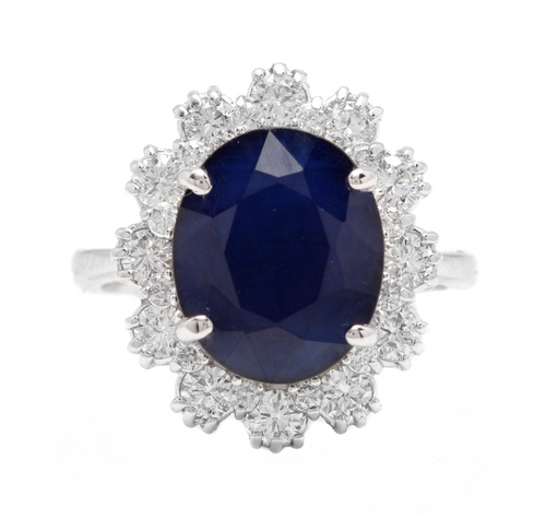 7.20 Carats Natural Sapphire and Diamond 18K Solid White Gold Ring