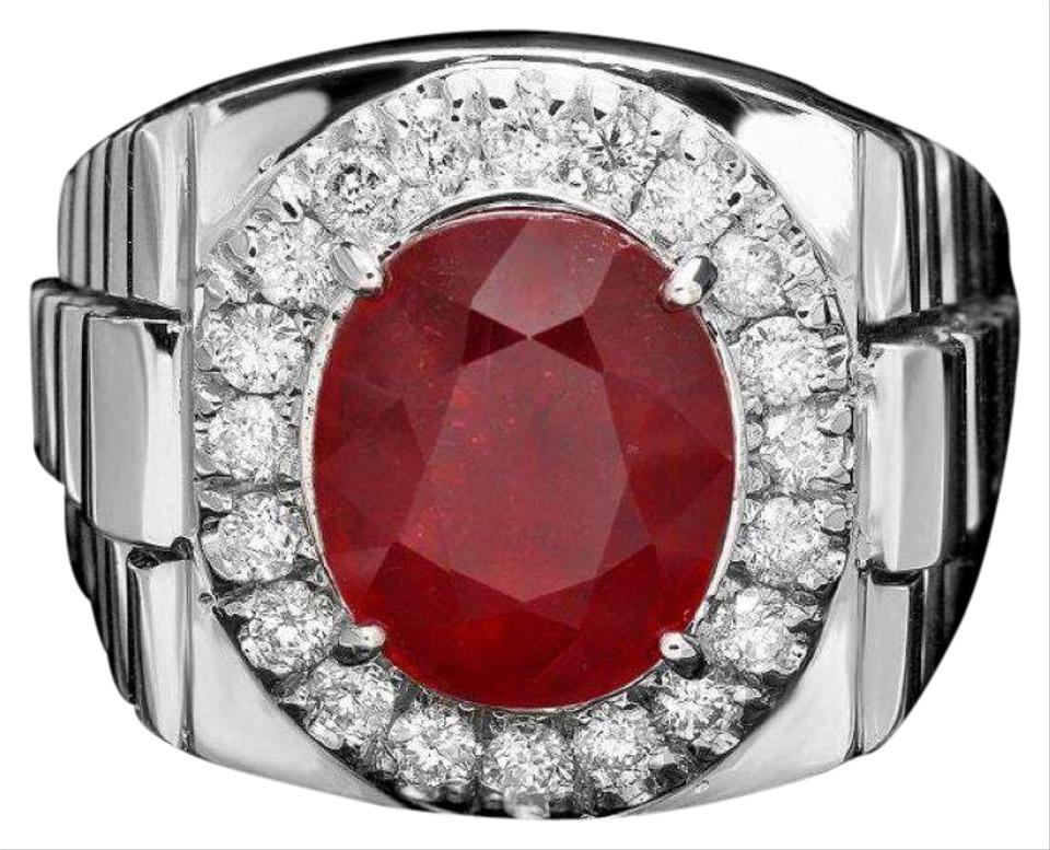 7.70Ct Natural Red Ruby and Diamond 14k Solid White Gold Men's Ring