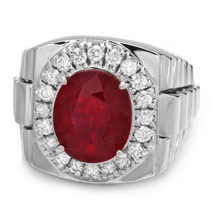 7.70Ct Natural Red Ruby and Diamond 14k Solid White Gold Men's Ring