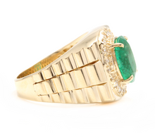 Load image into Gallery viewer, 5.70 Carats Natural Emerald and Diamond 18K Solid Yellow Gold Men&#39;s Ring