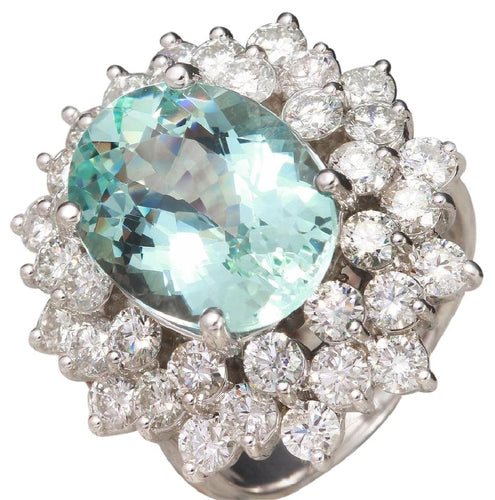 9.14 Carats Natural Aquamarine and Diamond 14K Solid White Gold Ring