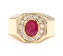 Load image into Gallery viewer, 3.00 Carats Natural Ruby and Diamond 14K Solid Yellow Gold Men&#39;s Ring