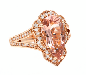 5.10 Carats Exquisite Natural Morganite and Diamond 14K Solid Rose Gold Ring