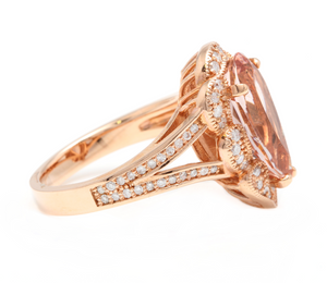 5.10 Carats Exquisite Natural Morganite and Diamond 14K Solid Rose Gold Ring