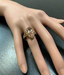 5.10 Carats Exquisite Natural Morganite and Diamond 14K Solid Rose Gold Ring