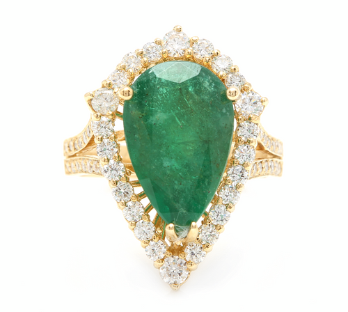 8.20 Carats Natural Emerald and Diamond 14K Solid Yellow Gold Ring