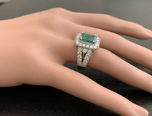 Load image into Gallery viewer, 3.80ct Natural Emerald &amp; Diamond 14k Solid White Gold Ring