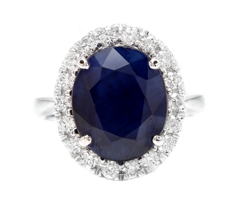 8.80 Carats Natural Sapphire and Diamond 14k Solid White Gold Ring