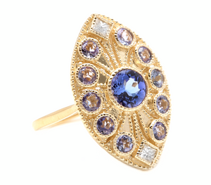 2.44 Carats Natural Tanzanite and Diamond 14k Solid Yellow Gold Ring