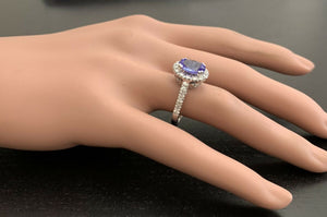 3.00 Carats Natural Tanzanite and Diamond 14k Solid White Gold Ring