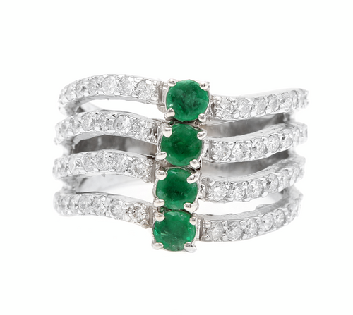 2.30Ct Natural Emerald & Diamond 14K Solid White Gold Ring