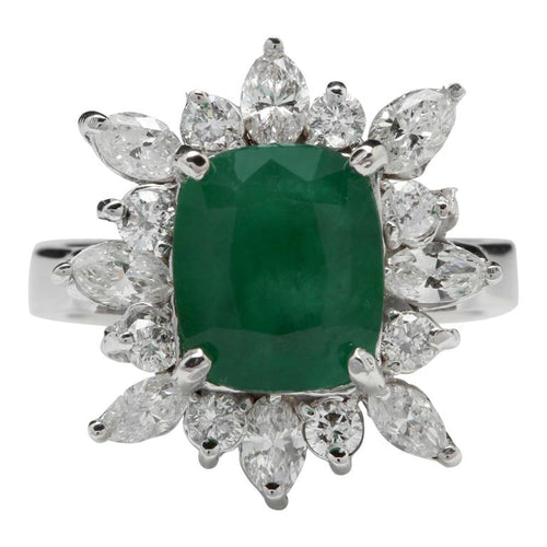 4.06ct Natural Emerald & Diamond 14k Solid White Gold Ring