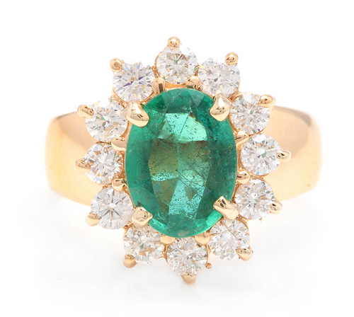 4.20ct Natural Emerald & Diamond 18k Solid Yellow Gold Ring