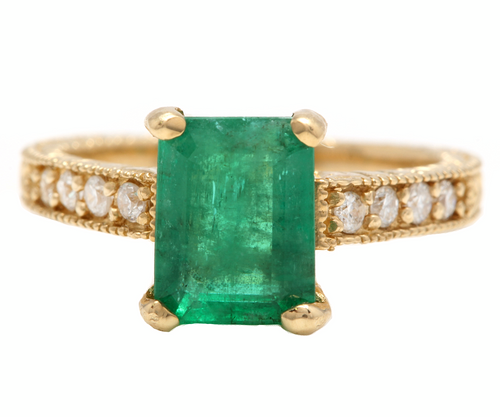 3.00ct Natural Emerald & Diamond 14k Solid Yellow Gold Ring