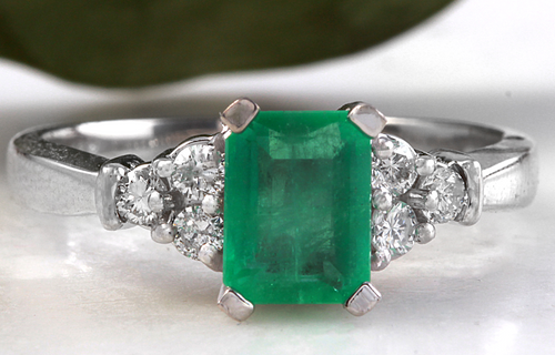 2.35ct Natural Emerald & Diamond 14k Solid White Gold Ring