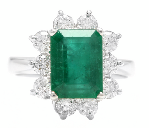 4.00ct Natural Emerald & Diamond 14k Solid White Gold Ring