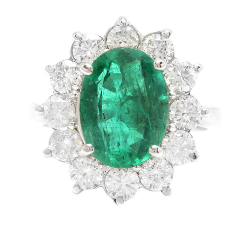 5.80ct Natural Emerald & Diamond 18k Solid White Gold Ring