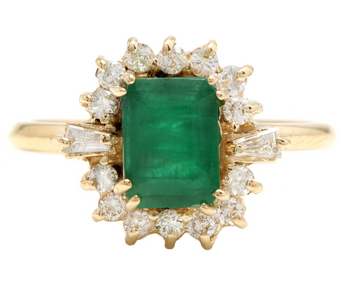 1.60ct Natural Emerald & Diamond 14k Solid Yellow Gold Ring