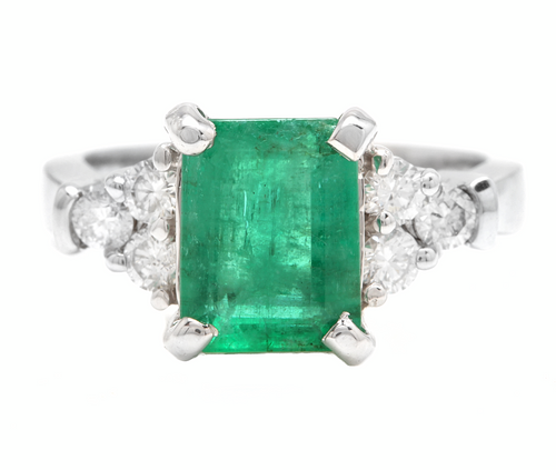 2.80ct Natural Emerald & Diamond 14k Solid White Gold Ring