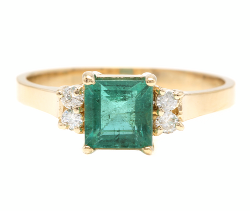 2.15ct Natural Emerald & Diamond 14k Solid Yellow Gold Ring