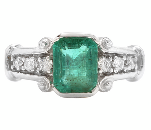 2.25ct Natural Emerald & Diamond 14k Solid White Gold Ring