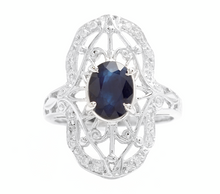 Load image into Gallery viewer, Art Deco Style 2.00ct Natural Sapphire and Diamond 14k Solid White Gold Ring