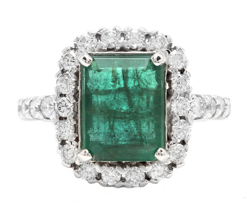 5.50ct Natural Emerald & Diamond 14k Solid White Gold Ring